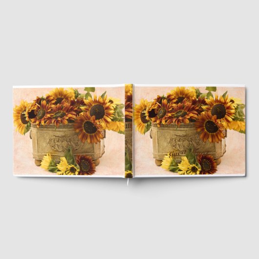 Oranje zonnebloemen in tin mandje gastenboek (Volledig)