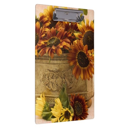 Oranje zonnebloemen in tin mandje klembord (Rechts)