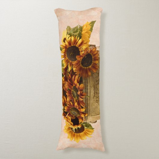 Oranje zonnebloemen in tin mandje lichaamskussen (Voorkant Verticaal)