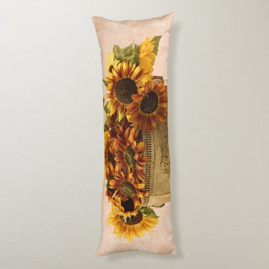 Oranje zonnebloemen in tin mandje lichaamskussen (Achterkant (Verticaal))