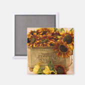 Oranje zonnebloemen in tin mandje magneet (Voorkant / Achterkant)