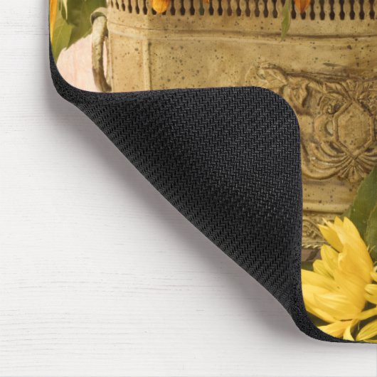 Oranje zonnebloemen in tin mandje muismat (Hoek)