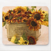 Oranje zonnebloemen in tin mandje muismat (Voorkant)