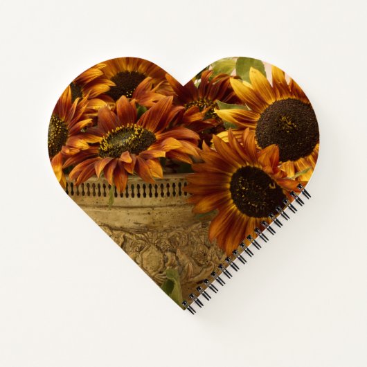 Oranje zonnebloemen in tin mandje notitieboek (Achterkant)