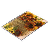 Oranje zonnebloemen in tin mandje notitieboek (Linkerzijde)