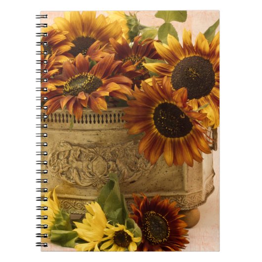 Oranje zonnebloemen in tin mandje notitieboek (Voorkant)