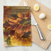 Oranje zonnebloemen in tin mandje theedoek (Quarter Fold)