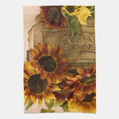 Oranje zonnebloemen in tin mandje theedoek (Verticaal)