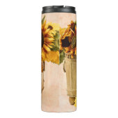 Oranje zonnebloemen in tin mandje thermosbeker (Achterkant)