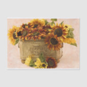 Oranje zonnebloemen in tin mandje tissuepapier (Voorkant)