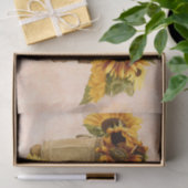 Oranje zonnebloemen in tin mandje tissuepapier (Geschenk)