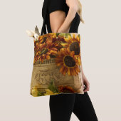 Oranje zonnebloemen in tin mandje tote bag (Dichtbij)