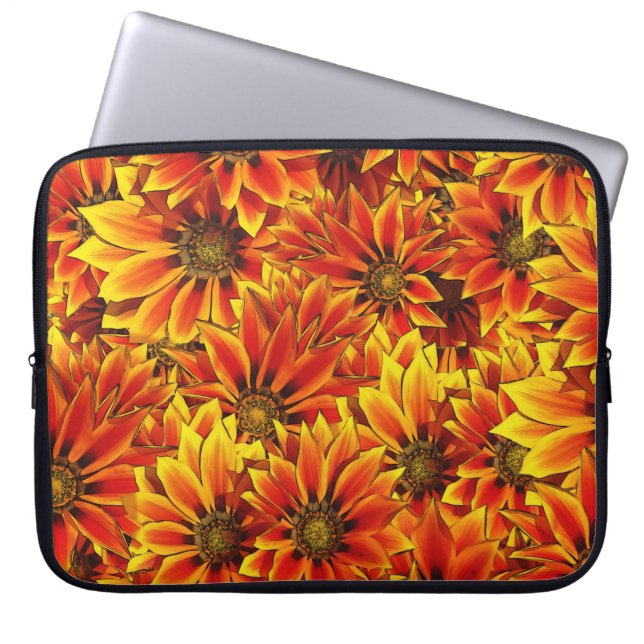 Oranje zonnebloemen laptop sleeve (Voorkant)