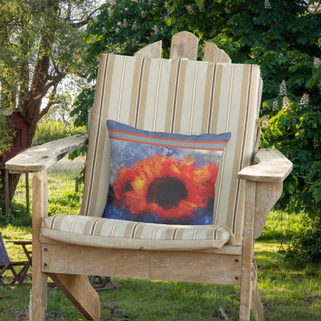 Oranje zonnebloemen met strepe Sierkussen (Creator heeft geüpload)