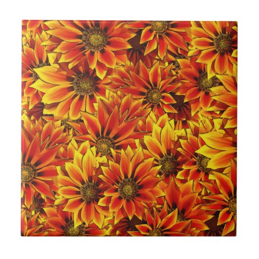 Oranje zonnebloemen tegeltje (Voorkant)