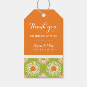 Oranje zonnebloempitten Label bruiloft Cadeaulabel