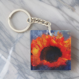 Oranje zonnebloempitten sleutelhanger