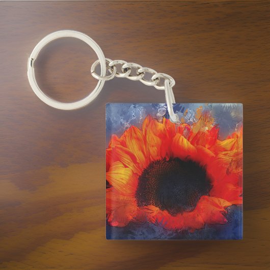 Oranje zonnebloempitten sleutelhanger