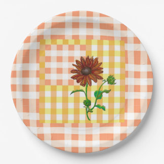 Oranje zonnebloemplaat papieren bordje