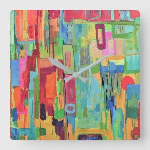 Oranje zonneschijnkast vierkante klok