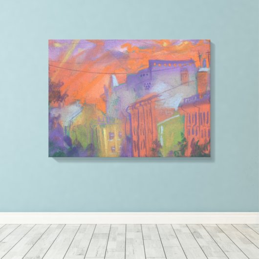 Oranje zonneschijnlandschap met gloed canvas afdruk (Insitu (Houten vloer))