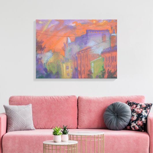 Oranje zonneschijnlandschap met gloed canvas afdruk (Insitu (Woonkamer))