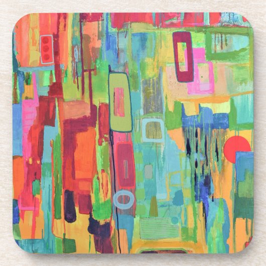 Oranje zonneschijnset van 6 Onderzetters (Voorkant)