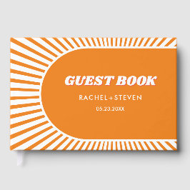 Oranje zonnestralen retro roze 70s geïnspireerd br gastenboek