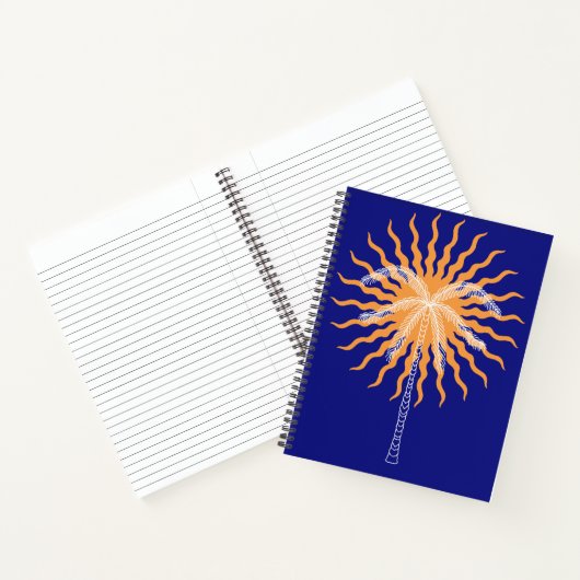 Oranje zonnestralen witte lijnpalmboom notitieboek (Binnen)