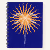 Oranje zonnestralen witte lijnpalmboom notitieboek (Voorkant)