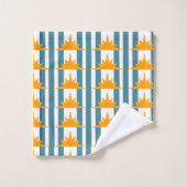 Oranje zonnige zon op Blauwgroen strepen Bad Handdoek (Wasdoekje)