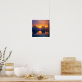 Oranje zonsondergang bij het Calm Forest Lake Poster (Keuken)
