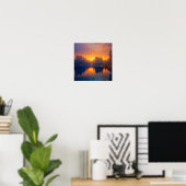 Oranje zonsondergang bij het Calm Forest Lake Poster (Thuiskantoor)
