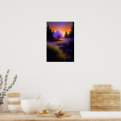 Oranje zonsondergang en de sierlijke Sakuraboom Poster (Keuken)