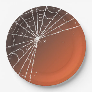 Oranje Zonsondergang Glitterende Diamanten Spinnen Papieren Bordje