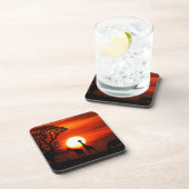 Oranje zonsondergang in Afrika met Giraffe Silhoue Bier Onderzetter (Rechterzijde)