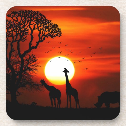 Oranje zonsondergang in Afrika met Giraffe Silhoue Bier Onderzetter (Voorkant)