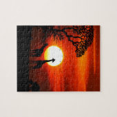Oranje zonsondergang in Afrika met Giraffe Silhoue Legpuzzel (Horizontaal)