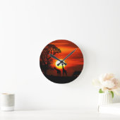 Oranje zonsondergang in Afrika met Giraffe Silhoue Ronde Klok (Huis)