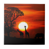 Oranje zonsondergang in Afrika met Giraffe Silhoue Tegeltje (Voorkant)
