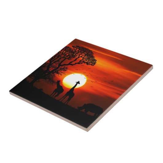Oranje zonsondergang in Afrika met Giraffe Silhoue Tegeltje (Zijkant)