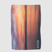 Oranje zonsondergang landschapsfoto met aangepaste golfhanddoek (Voorkant)