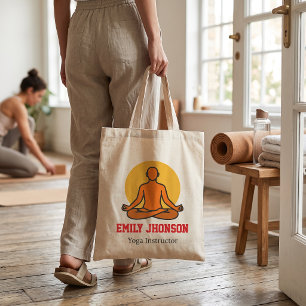 Oranje Zonsondergang Mediterende Silhouet Yoga Ins Tote Bag