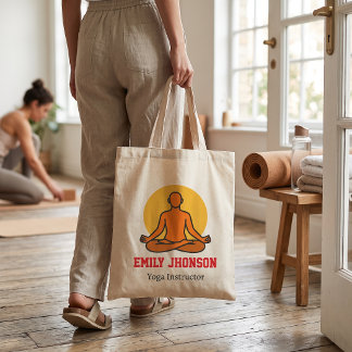 Oranje Zonsondergang Mediterende Silhouet Yoga Ins Tote Bag