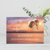Oranje Zonsondergang Met Aangepaste Koppel Foto Br Save The Date (Staand voorkant)