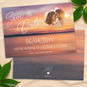 Oranje zonsondergang met aangepaste paar foto brui save the date