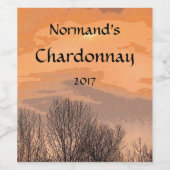 Oranje zonsondergang met bomen Wijnlabel Wijn Etiket (Enkel label)