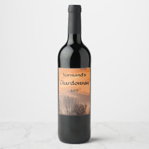 Oranje zonsondergang met bomen Wijnlabel Wijn Etiket