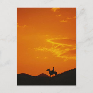Oranje zonsondergang met Cowboy Silhouette Briefkaart