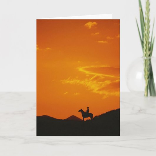 Oranje zonsondergang met Cowboy Silhouette Kaart (Voorkant)